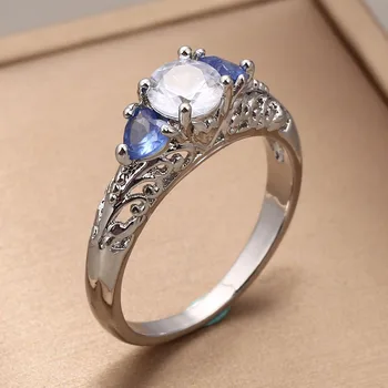 Évjárat Hercegnő Vágott Kék Kristály Cirkon Női Gyűrű Női Gyűrűk Zenekar Jubileumi Karácsonyi Ajándék Parti Ékszer Szett