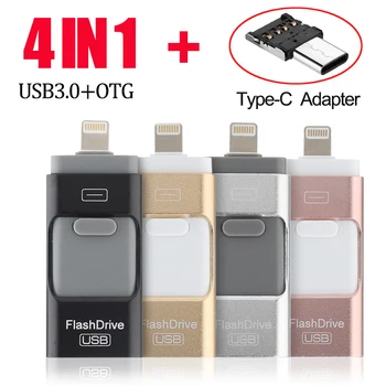 4 az 1-C-Típusú OTG USB Flash Meghajtó USB 3.0 Pendrive iphone usb-64 gb-os USB-128GB Memory Stick iPhone Android PC 256 gb-os