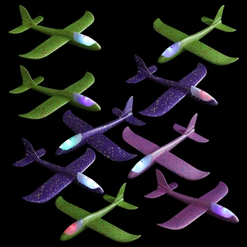 Repülőgép Kézzel Dobja Vitorlázó Repülő Hab Repülő LED-fel Világító Játékok DIY Repülőgép Modell Gyerek Fiú Ajándék 48cm