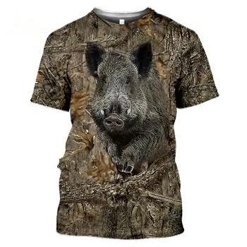 Az álcázás vadászat állatok vaddisznó 3D-s póló, nyári szabadidős férfi póló divat utcai női pulóver, rövid ujjú kabát