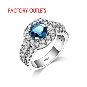Luxus Márkák, Divat Gyűrű Női Kék Köbméter Cirkon 925 Ujj Gyűrű Az Eljegyzési Esküvő Ajándék