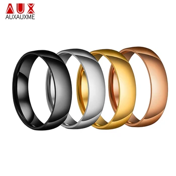 Auxauxme 6mm Rozsdamentes Acél Fényes Polírozott Gyűrű, Arany Rózsa Arany Esküvői Eljegyzési gyűrű Gyűrű A Férfiak a Nők Egyszerű Ékszerek