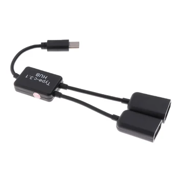 USB 3.1 C Típus-Dual USB 2.0 OTG Felelős Elosztó Adapter Csatlakozó Kábel, Fekete