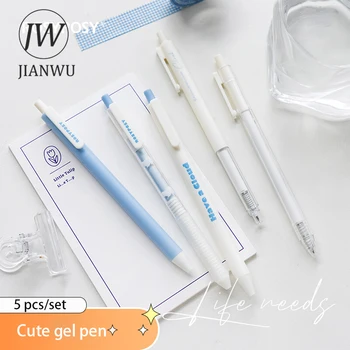 JIANWU 5db/Set Egyszerű Kreatív Gel Pen 0,5 mm/0.38 mm Magas-Érték Fekete Tinta Nyomja meg a Semleges Golyóstoll Tanuló Írásban, Papíráru