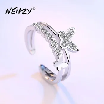 NEHZY 925 sterling ezüst új ékszerek magas minőségű divat nő nyitott gyűrű retro mérete állítható cirkónia pillangó gyűrű