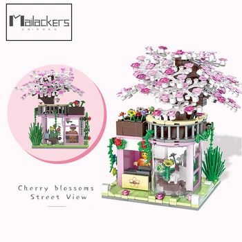Mailackers Város Kreatív Japán cseresznyevirág Sakura Fa Ház Modell Utca építőkövei MOC Gyerekek a Játékokat Fiúknak Gyermekek