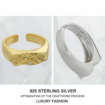 925 Sterling Ezüst Vintage Átméretezhető Gyűrű Női Ajándékot Temperamentum Egyedi Szabálytalan Felület Tervező Bohém Buli Finom Ékszerek