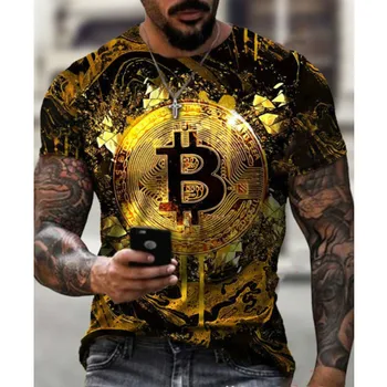Nyári, Alkalmi Utcai Divat póló Férfi Rövid ujjú Laza póló Bitcoin 3d Nyomtatás Vékony, Kerek Nyakú Pulóver Férfi