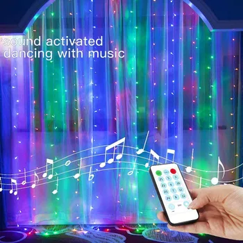 3M LED Karácsonyi Koszorú Tündér Függöny könnyű Zene Vezérlés/8 Világítási Mód USB Hálószoba Haza Party Esküvői LED String Fények