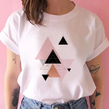 2021 Nyári Női póló Geometria Nyomtatott Tshirts Alkalmi Felsők Tee Harajuku 90-es Évjáratú Fehér Tshirt Női Ruházat