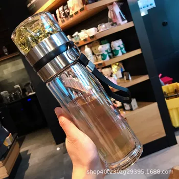 Új Tea Szétválasztás Hordozható kétrétegű Hőszigetelés Vastag Üveg Nagy Kapacitású Egyszerű Tea Készítő Víz Csésze víz üveg