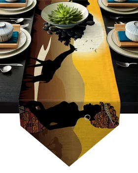 Afrikai Nő Zsiráf Sziluett, Modern asztali Futók Nagy Pontosságú asztali Futó Haza Art Dekoráció, Terítő Esküvő Party