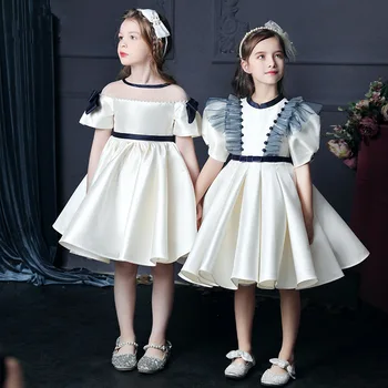 Európai, Amerikai retro bíróság a gyermek viseljen a baba esküvői ruha Szatén Hercegnő Ruha Lány Xmas Party Ruha Lányoknak jelmez