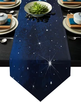 A Csillagos Ég, Hold, Csillagok, Gyönyörű Fák, Modern Asztali Futó Esküvő Party Asztal Dekoráció Központok Étkező Asztal Terítő