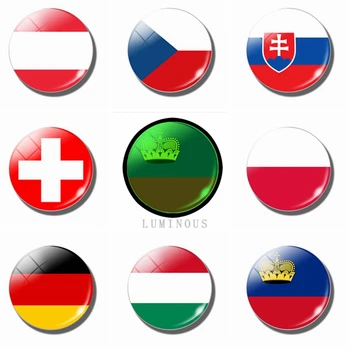 Világító hűtőmágnes 30MM Üveg Lengyelország csehország Szlovákia Magyarország Németország Ausztria Svájc Liechtenstein Nemzeti Zászló