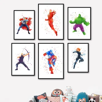Marvel szuperhős, a vasember, Hulk, Amerika Kapitány Északi Festmény, akvarell Óvoda Gyerek Szoba plakátok lakberendezés vászon festmény