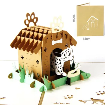 3D kézzel készült üreges felugró lézerrel vágott képeslapok, születésnapi Állat Kisállat kutya Kreatív üdvözlő Kártyák boríték