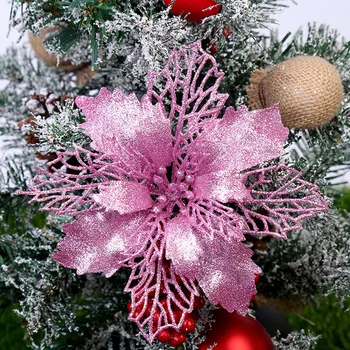 5 Db Csillogó Karácsony, Virág, Fa, Lógó Díszek Fesztivál, Karácsonyi Dekoráció, Arany Pezsgő, Rózsaszín-Ezüst Karácsonyi Virágok