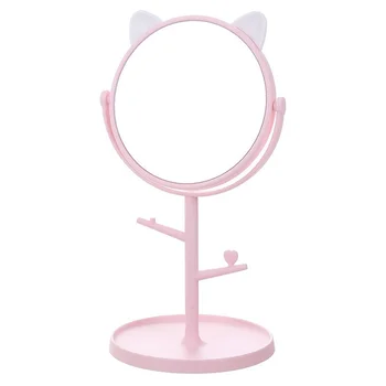 DSHOU137 Rózsaszín Macska Fülét Tükör Asztal Asztali Pulton Bázis Használata, Fürdőszoba Hétköznapi Smink Tükör Ékszerek Kozmetikai Polcok
