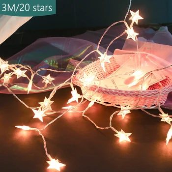 3M 20 Csillagok LED String fényfüzért elemes Dreamcatcher Kanyargós Lámpa Vezeték tündérfény Éjszakai Fény Parti Dekoráció
