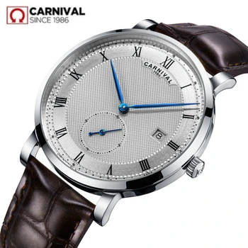 Karnevál férfi karóra svájci top márka a luxus automata mechanikus karóra férfi valódi bőr óra relogio vízálló montre