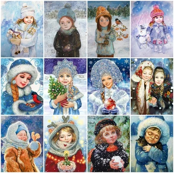 AZQSD Gyémánt Hímzett Lány Karácsonyi Hó Téli Mozaik 5D Strassz Gyémánt Festmény, Portré Cross Stitch lakberendezés