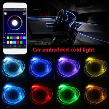 6 Az 1-ben RGB LED Hangulat Autó Lámpa Belső Környezeti Fény Optikai StriLight Által App Ellenőrzési DIY Zene 8M Optikai Zenekar