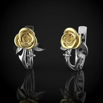 Gyönyörű Romantikus Rózsa Virág Klip Fülbevaló Női Retro Egyszerű Két Szín Arany Ékszerek Valentin Napi Ajándékok