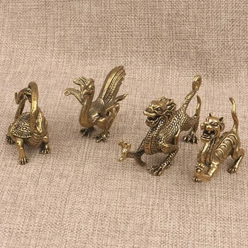 Tiszta Réz Kínai Ősi Mitikus Szörny Miniatűr Figura Sárkány, Tigris, Kígyó, Teknős, Feng Shui, Dísz, Otthon Dekoráció, Kézműves
