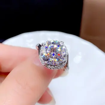 Sterling ezüst 925 Mosan gyémánt gyűrű 5.0 ctD szín a vvs1 világosság luxus ékszer esküvő, eljegyzés javaslat a nők