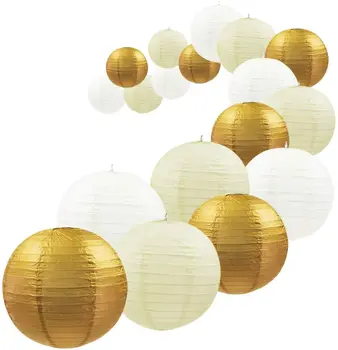 Dekoratív Fél Papír Lámpások 18 Db Arany, Fehér, Bézs színű, Kerek Japán/Kínai Lámpás Lanterne Papier, hogy az Esküvő Kerti Dekoráció