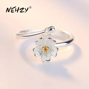 NEHZY 925 sterling ezüst új Ékszerek magas minőségű divat nő nyitott gyűrű virág mintás retro méretű, állítható, ezüst gyűrű