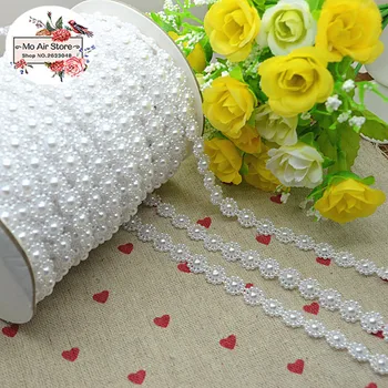 5meters fehér virág, gyöngy, Gyöngyök Lánc ABS Gyanta Flatback Szimulált gyöngy ruhadarab DIY tartozékok
