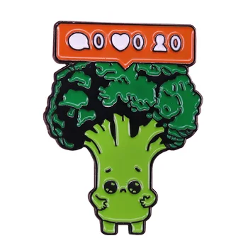 A brokkoli a modulok üzenet értesítés zománc pin aranyos rajzfilm zöld zöldségek bross vegán étel jelvény vicces ajándék