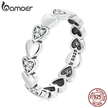 Bamoer 925 Sterling Ezüst Egyszerű Szerelem Gyűrű a Nők Rakható Szív Gyűrű Méret 6 7 8 100% Sterling Ezüst Ékszer, Esküvői Ajándék