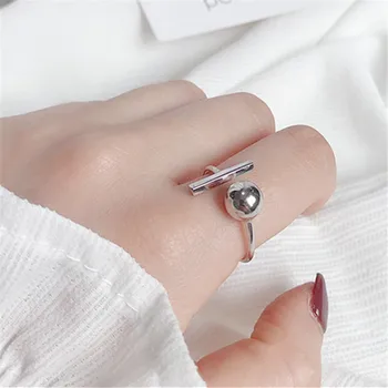 925 Sterling Ezüst Kerek Gyöngy Geometriai Állítható Gyűrű A Nők Anillos JZ399