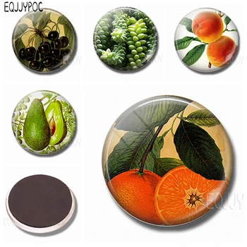1db 30MM Gyümölcs (narancs, Avokádó, Cseresznye, Olajbogyó, Őszibarack) Hűtőmágnesek Üveg Mágneses Matricák Hűtőszekrény lakberendezés