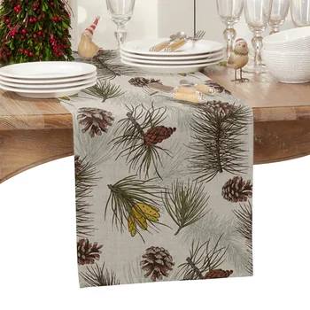 Téli Fenyő Toboz-Retro Asztali Futó Karácsonyi Asztal Dekoráció, Terítő Esküvői Dekoráció Asztalterítő