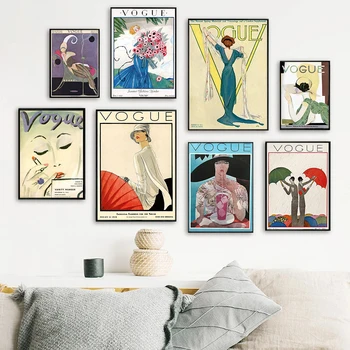 A Vogue Magazin Címlapján Poszter Retro Nő Vintage Vászon Festmény Nyomtatás Művészeti Falon Képek, Női Divat Női Mosdó Lakberendezés
